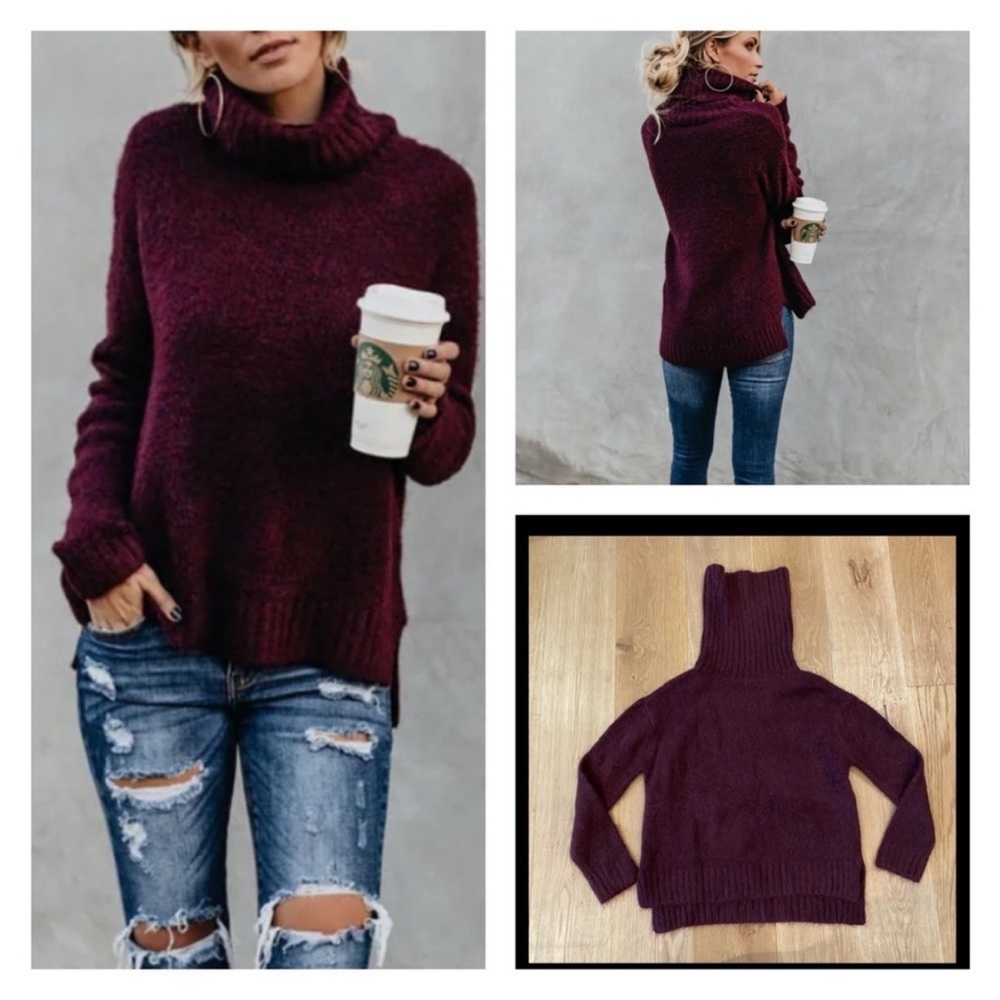 Vici Collection Henry Turtleneck Sweater in Plum